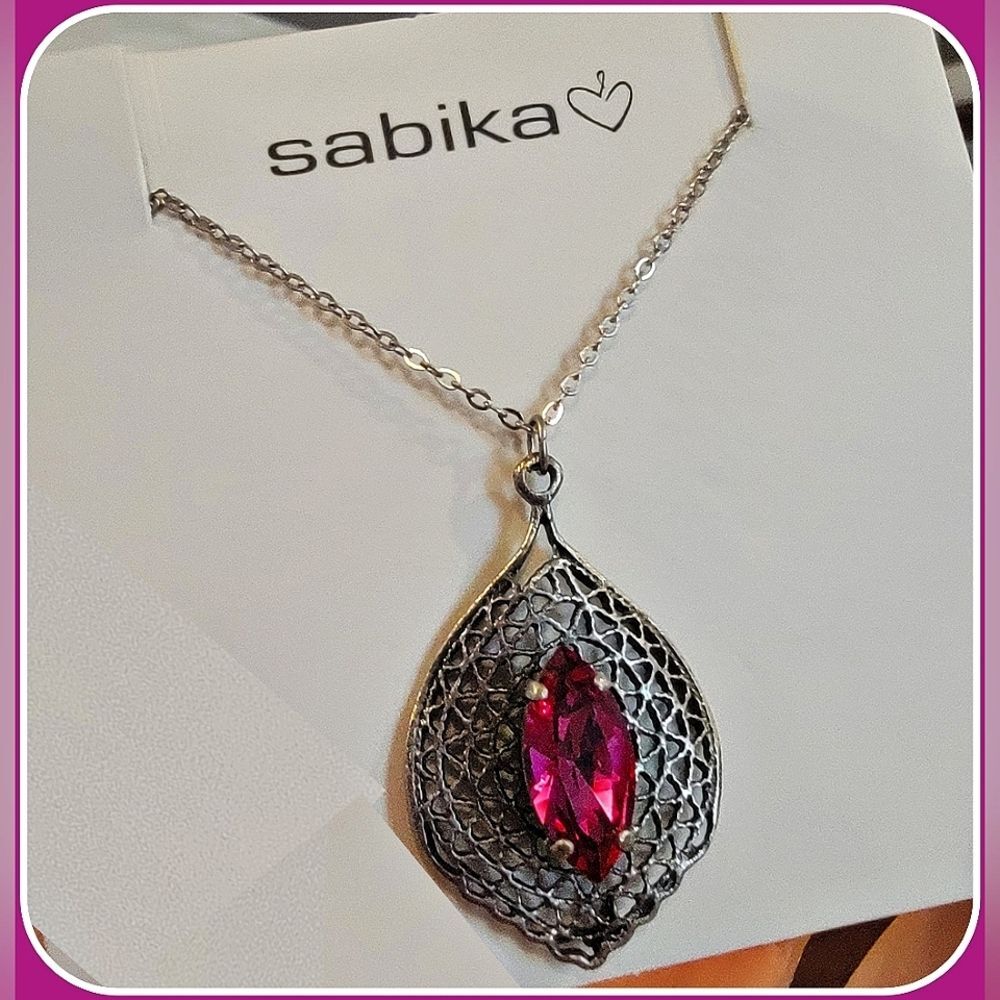 #Sabika Summer 2022 Open Sea Coral Reef Filigree Marquis Necklace Antique Silver - Picture 2 of 5
